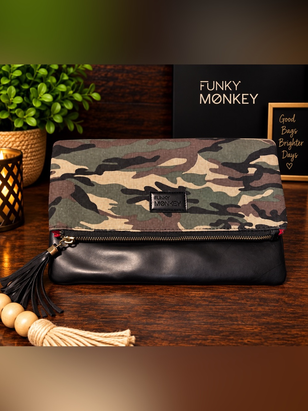 Funky Monkey Camo Fold-Over Clutch - Green & Black